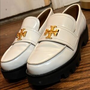 Tory Burch White Loafers with Gold Logo